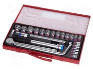 Wrench-set; 6-angles,inch,socket spanner; Mounting: 1/2"; 24pcs. KING TONY