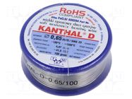 Resistance wire; 4.07Ω/m; -100÷1300°C; 0.1kg; Øout: 0.65mm; FeCrAl KANTHAL