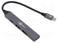 Hub USB; USB A socket x3,USB C socket,USB C plug; PnP; grey GOOBAY