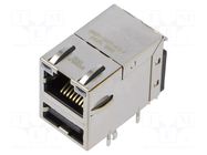 Connector: RJ45 + USB A; socket; PIN: 8; shielded,with LED; 8p8c BEL FUSE