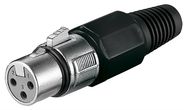 Microphone Jack, 3 Pin, 3 Pin, black - with locking mechanism and screwed strain-relief