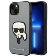 Karl Lagerfeld Saffiano Karl&#39;s Head Patch case for iPhone 14 Plus - silver, Karl Lagerfeld