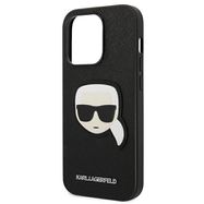 Karl Lagerfeld Saffiano Karl&#39;s Head Patch Case for iPhone 14 Pro - Black, Karl Lagerfeld