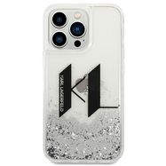 Karl Lagerfeld Liquid Glitter Big KL case for iPhone 14 Pro - silver, Karl Lagerfeld