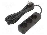Extension lead; 3x1mm2; Sockets: 3; rubber; black; 3m; 10A LANBERG