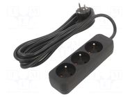 Extension lead; 3x1.5mm2; Sockets: 3; rubber; black; 3m; 10A LANBERG