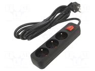 Extension lead; 3x1.5mm2; Sockets: 3; rubber; black; 3m; 10A LANBERG