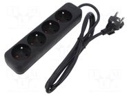 Extension lead; 3x1mm2; Sockets: 4; rubber; black; 1.5m; 10A LANBERG