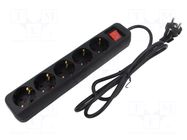 Extension lead; 3x1mm2; Schuko; Sockets: 5; rubber; black; 1.5m; 10A LANBERG