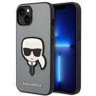 Karl Lagerfeld Saffiano Karl&#39;s Head Patch case for iPhone 14 - silver, Karl Lagerfeld