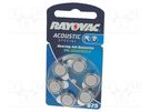 Battery: zinc air (ZnO2); 1.45V; AC675,coin,R1154; 640mAh; 6pcs. RAYOVAC