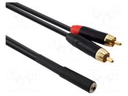 Cable; Jack 3.5mm socket,RCA plug x2; 9m; black; PVC REDS MUSIC