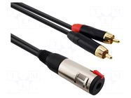 Cable; Jack 6,3mm socket,RCA plug x2; 9m; black; PVC REDS MUSIC
