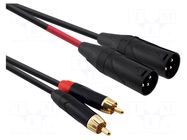 Cable; RCA plug x2,XLR male 3pin x2; 15m; black; PVC REDS MUSIC