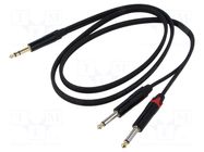 Cable; Jack 6,3mm plug,Jack 6,3mm plug x2; 1.5m; black; PVC REDS MUSIC