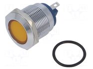 Indicator: LED; flat; yellow; 12VDC; 12VAC; Ø19mm; connectors; brass NINIGI