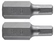 Screwdriver bit; hex key; HEX 6mm; Overall len: 30mm; 2pcs. NEO TOOLS