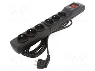 Plug socket strip: protective; Sockets: 6; 250VAC; 10A; black ARCON