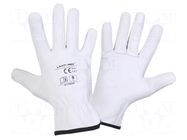 Protective gloves; Size: 11; white; natural leather; tag LAHTI PRO