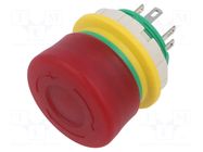 Switch: emergency stop; 22mm; Stabl.pos: 2; NC x2; red; yes; IP65 IDEC