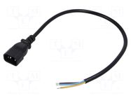 Cable; 3x0.75mm2; IEC C14 male,wires; PVC; 0.5m; black; 10A; 250V LIAN DUNG