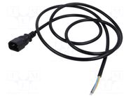Cable; 3x0.75mm2; IEC C14 male,wires; PVC; 1.8m; black; 10A; 250V LIAN DUNG