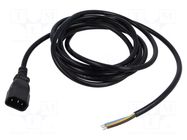 Cable; 3x1mm2; IEC C14 male,wires; PVC; 1.8m; black; 10A; 250V LIAN DUNG