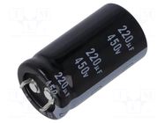 Capacitor: electrolytic; SNAP-IN; 220uF; 450VDC; Ø22x40mm; ±20% NICHICON