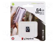 Memory card; microSD; R: 100MB/s; W: 80MB/s; Class 10 UHS I U3 KINGSTON TECHNOLOGY