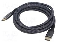 Cable; DisplayPort plug,both sides; textile; Len: 3m; black-grey GOOBAY
