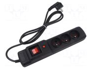 Plug socket strip: protective; Sockets: 3; 250VAC; 10A; black ARCON