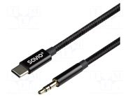 Cable; Jack 3.5mm plug,USB C plug; 2m; black; textile SAVIO