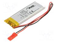 Re-battery: Li-Po; 3.7V; 750mAh; cables,JST SYP-02T-1 socket AKYGA BATTERY