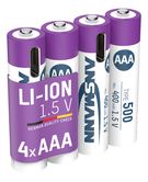 Аккумуляторы AAA 1.5V 500mAh (Li-Ion 0.74Wh), с USB-C пиковая выходная мощность DC 1.5V 1A (коробка 4шт) ANSMANN