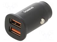 USB power supply; USB A socket x2; Sup.volt: 12÷24VDC; 30W; black BASEUS