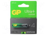 Battery: alkaline; AA; 1.5V; non-rechargeable; 4pcs. GP