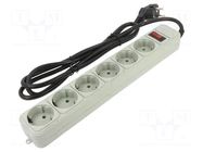 Plug socket strip: protective; Sockets: 6; 250VAC; 16A; grey; 1.8m GEMBIRD