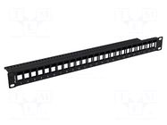 Patch panel; black; Number of ports: 24; Standard: 19"; rack 19" LANBERG