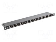 Patch panel; black; Number of ports: 24; Standard: 19"; Cat: 6; RACK LANBERG