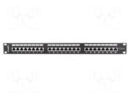 Patch panel; black; Number of ports: 24; Standard: 19"; Cat: 6; RACK LANBERG