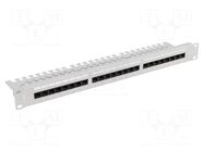 Patch panel; white; Number of ports: 24; Standard: 19"; Cat: 6; RACK LANBERG