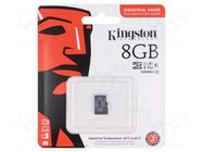 Memory card; industrial; microSDHC,microSDXC; R: 100MB/s; 8GB KINGSTON TECHNOLOGY