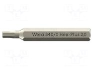Screwdriver bit; Hex Plus key; HEX 2mm; 840/0 Micro WERA