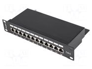 Patch panel; black; Number of ports: 12; Standard: 10"; Cat: 6; RACK LANBERG