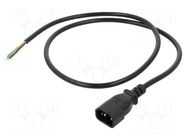 Cable; 3x0.75mm2; IEC C14 male,wires; PVC; 1m; black; 10A; 250V LIAN DUNG