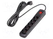 Plug socket strip: protective; Sockets: 5; 250VAC; 10A; black ARCON
