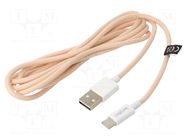 Cable; USB 2.0; USB A plug,USB C plug; 1.5m; pink; 480Mbps; 60W; 3A LOGILINK