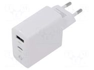 Power supply: switching; mains,plug-in; 5VDC,; 3A; 45W; white; GaN GEMBIRD