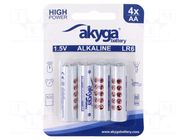 Battery: alkaline; AA; 1.5V; non-rechargeable; 4pcs. AKYGA BATTERY