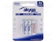 Battery: alkaline; AAA,R3; 1.5V; non-rechargeable; 4pcs. AKYGA BATTERY